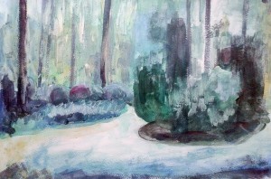 De tuin van Marianne 'im Winter', 40 x 60 cm, acryl op papier